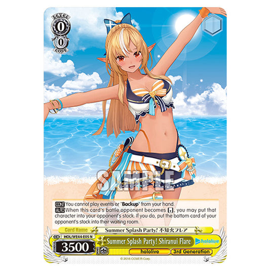 Summer Splash Party! Shiranui Flare HOL/WE44-E05 card from the Weiss Schwarz set Hololive Production Summer Collection