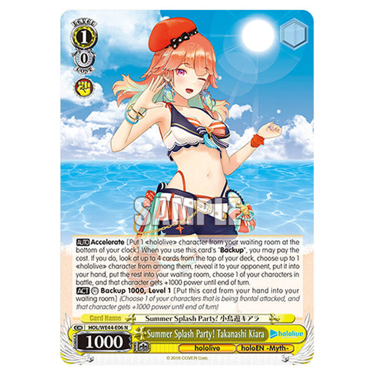 Summer Splash Party! Takanashi Kiara HOL/WE44-E06 card from the Weiss Schwarz set Hololive Production Summer Collection