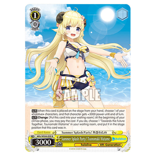 Summer Splash Party! Tsunomaki Watame HOL/WE44-E09 card from the Weiss Schwarz set Hololive Production Summer Collection