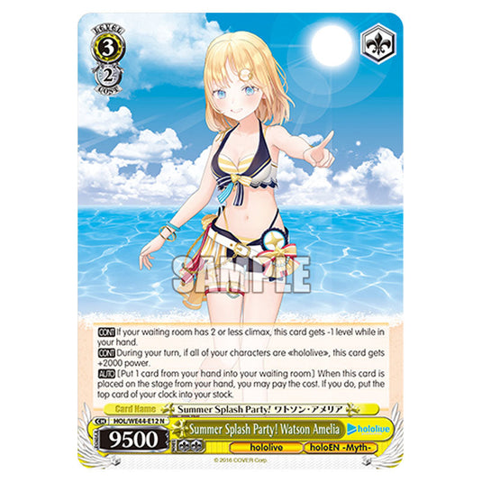 Summer Splash Party! Watson Amelia HOL/WE44-E12 card from the Weiss Schwarz set Hololive Production Summer Collection