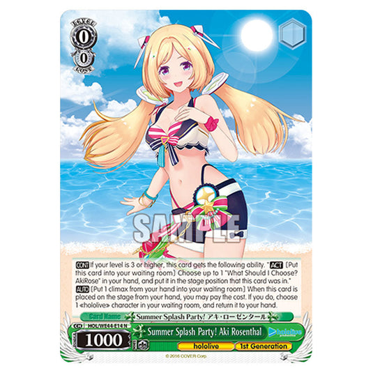 Summer Splash Party! Aki Rosenthal HOL/WE44-E14 card from the Weiss Schwarz set Hololive Production Summer Collection