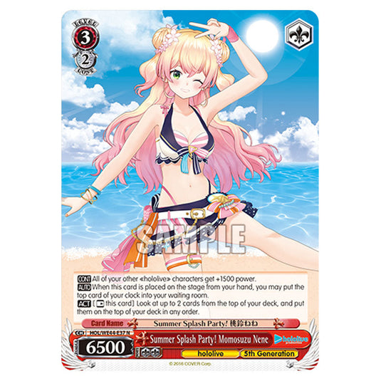 Summer Splash Party! Momosuzu Nene HOL/WE44-E37 card from the Weiss Schwarz set Hololive Production Summer Collection