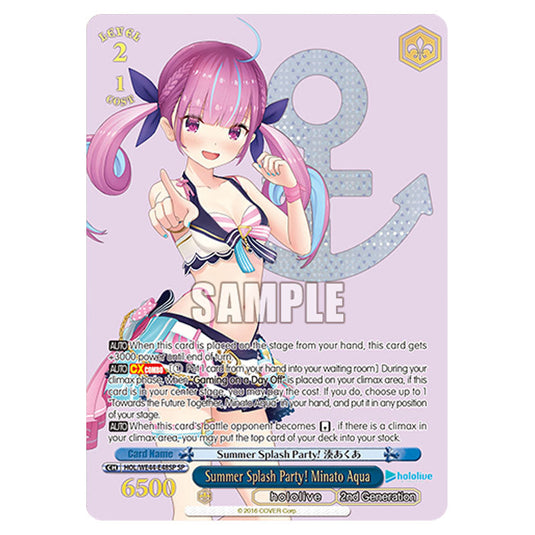 Summer Splash Party! Minato Aqua HOL/WE44-E48SP card from the Weiss Schwarz set Hololive Production Summer Collection