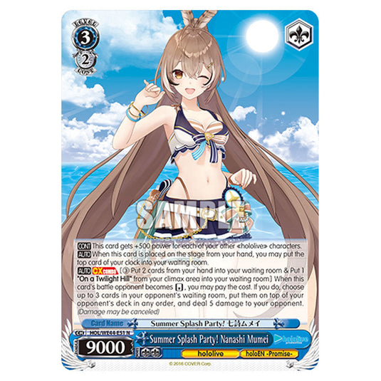 Summer Splash Party! Nanashi Mumei HOL/WE44-E51 card from the Weiss Schwarz set Hololive Production Summer Collection