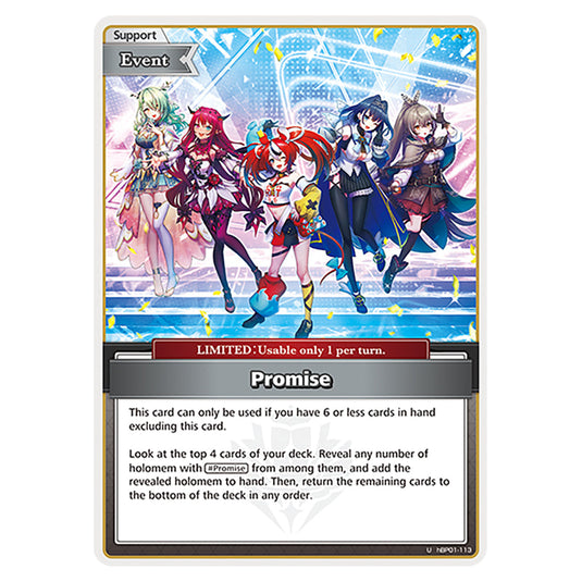 Promise is a Support,Event,LIMITED Card From the Hololive Official Card Game Set Blooming Radiance hBP01-113-U