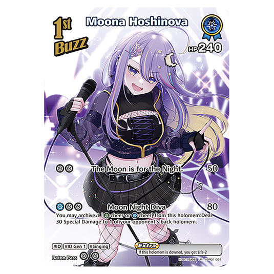 Moona Hoshinova is a Buzz holomem Card From the Hololive Official Card Game Set Blooming Radiance hBP01-091-UR