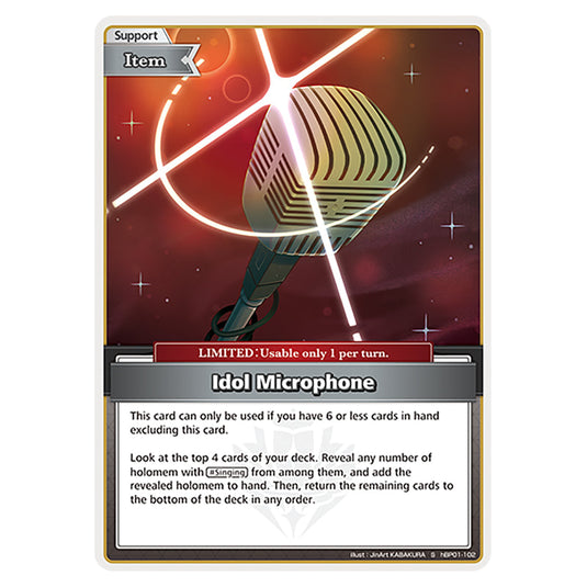 Idol Microphone is a Support,Item,LIMITED Card From the Hololive Official Card Game Set Blooming Radiance hBP01-102-S