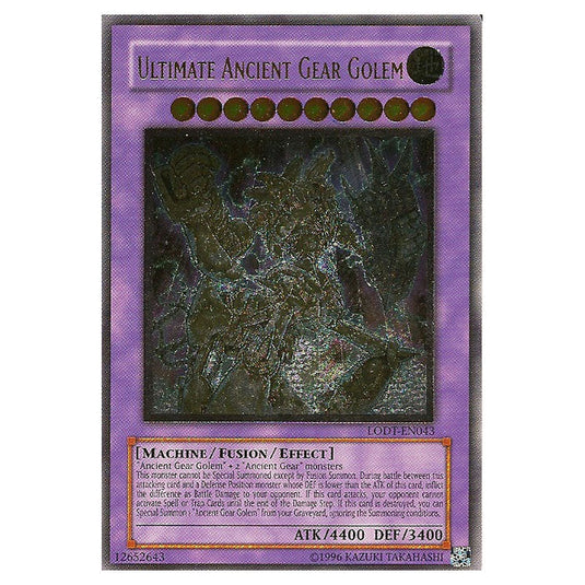 Ultimate Ancient Gear Golem LODT-EN043a card from the Yu-Gi-Oh! set Light of Destruction