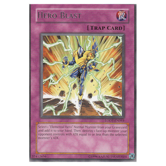 Hero Blast LODT-EN064 card from the Yu-Gi-Oh! set Light of Destruction