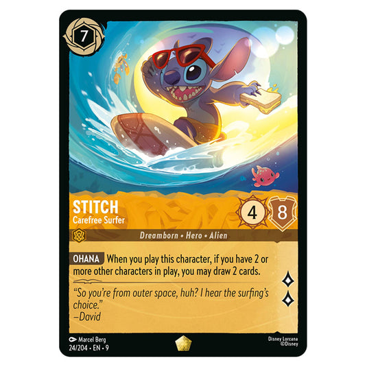 Stitch - Carefree Surfer 24/204 card from the Lorcana set Fabled