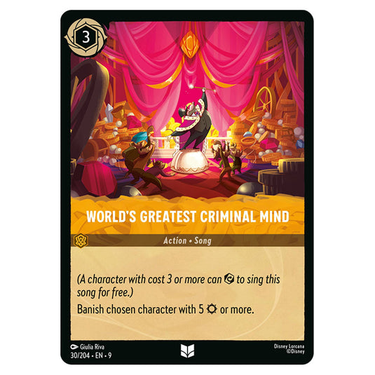 World's Greatest Criminal Mind 30/204 card from the Lorcana set Fabled