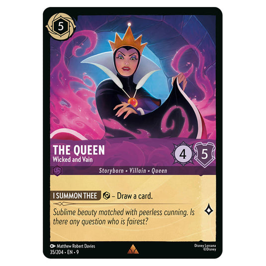 The Queen - Wicked and Vain 35/204 card from the Lorcana set Fabled