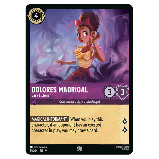 Dolores Madrigal - Easy Listener 51/204 card from the Lorcana set Fabled