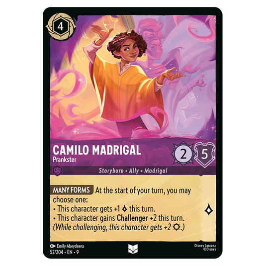 Camilo Madrigal - Prankster 52/204 card from the Lorcana set Fabled