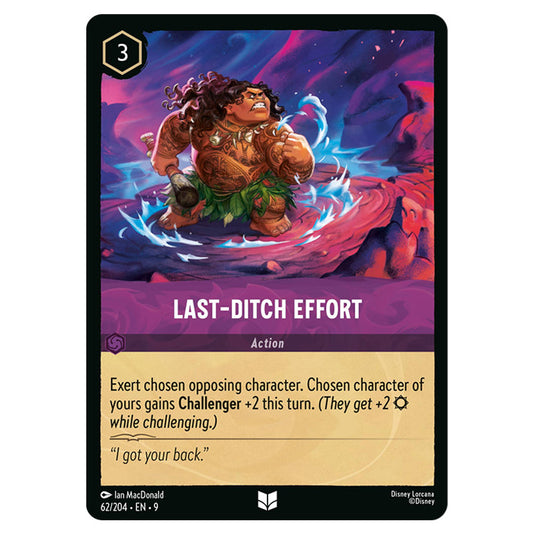 Last‐Ditch Effort 62/204 card from the Lorcana set Fabled