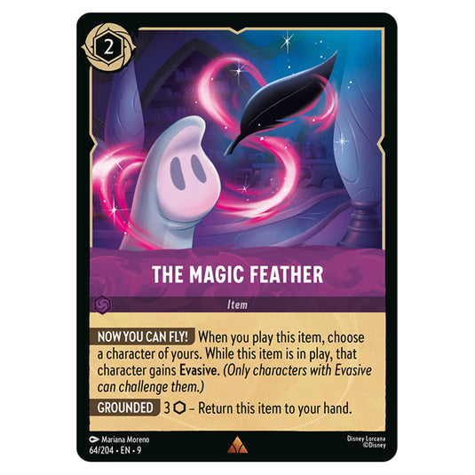 The Magic Feather 64/204 card from the Lorcana set Fabled