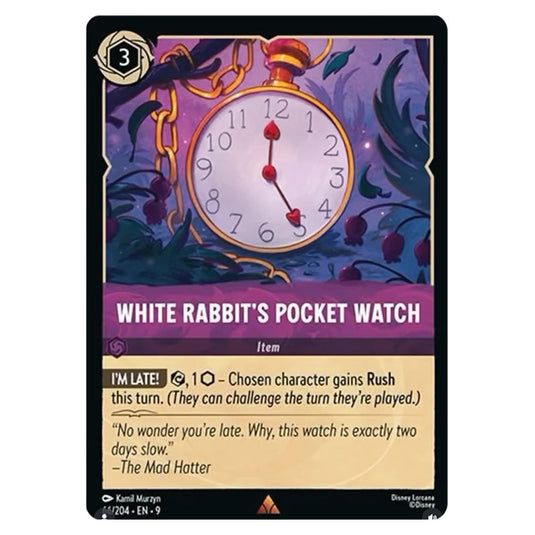 White Rabbit's Pocket Watch 66/204 card from the Lorcana set Fabled