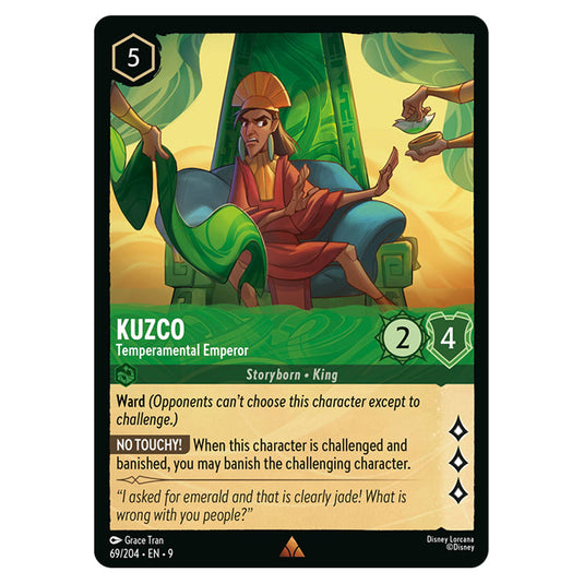 Kuzco - Temperamental Emperor 69/204 card from the Lorcana set Fabled