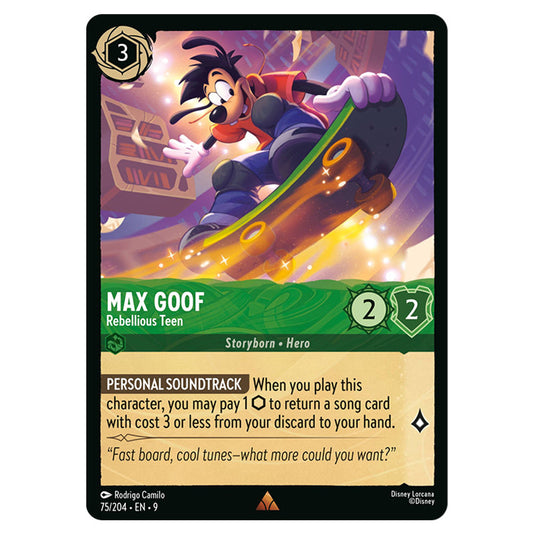 Max Goof - Rebellious Teen 75/204 card from the Lorcana set Fabled