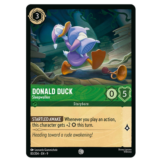 Donald Duck - Sleepwalker 83/204 card from the Lorcana set Fabled