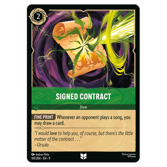 Signed Contract 101/204 card from the Lorcana set Fabled