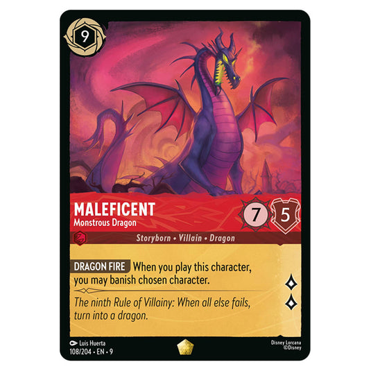 Maleficent - Monstrous Dragon 108/204 card from the Lorcana set Fabled