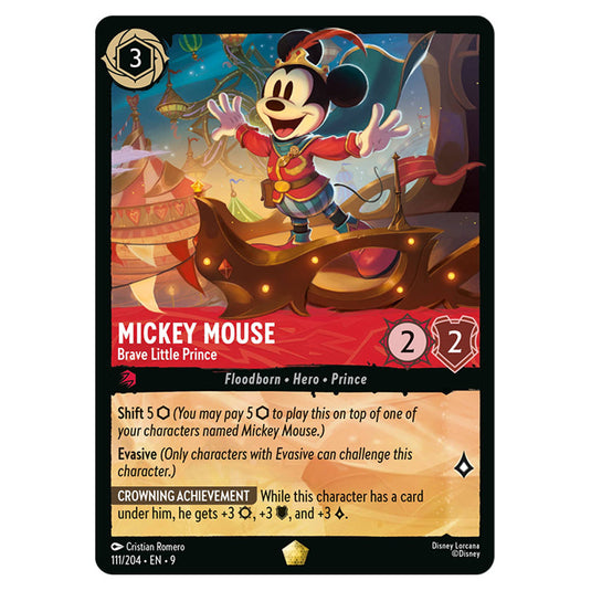 Mickey Mouse - Brave Little Prince 111/204 card from the Lorcana set Fabled