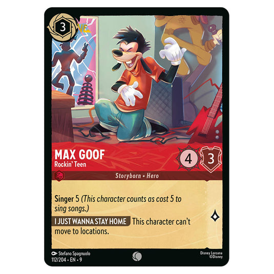Max Goof - Rockin' Teen 112/204 card from the Lorcana set Fabled