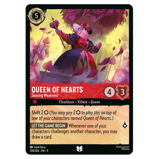 Queen of Hearts - Sensing Weakness 120/204 card from the Lorcana set Fabled