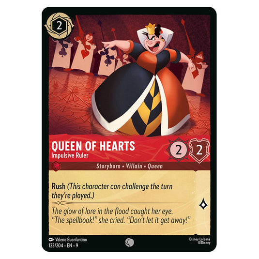 Queen of Hearts - Impulsive Ruler 123/204 card from the Lorcana set Fabled