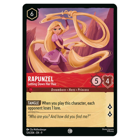 Rapunzel - Letting Down Her Hair 124/204 card from the Lorcana set Fabled
