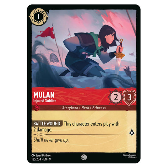 Mulan - Injured Soldier 125/204 card from the Lorcana set Fabled
