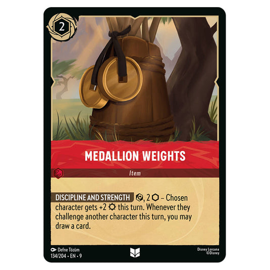 Medallion Weights 134/204 card from the Lorcana set Fabled