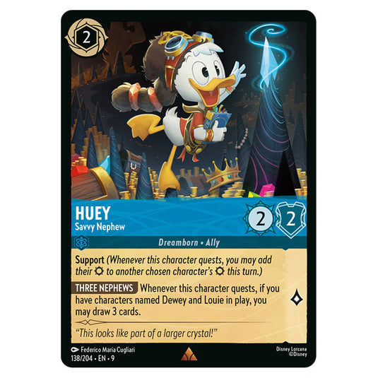 Huey - Savvy Nephew 138/204 card from the Lorcana set Fabled