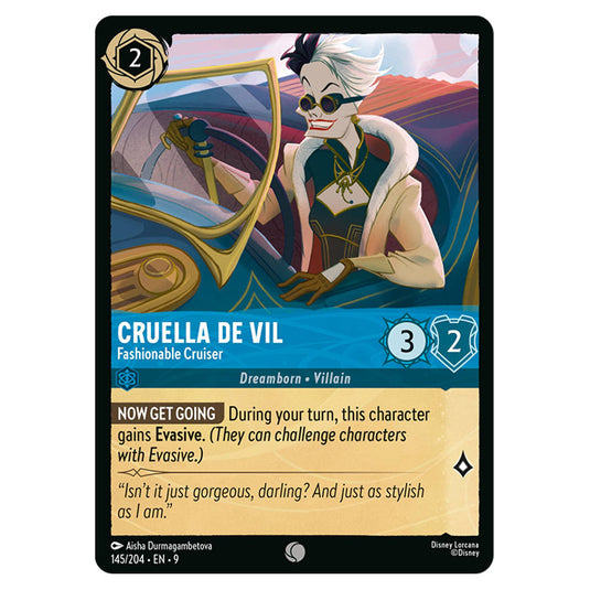 Cruella De Vil - Fashionable Cruiser 145/204 card from the Lorcana set Fabled