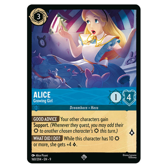 Alice - Growing Girl 160/204 card from the Lorcana set Fabled