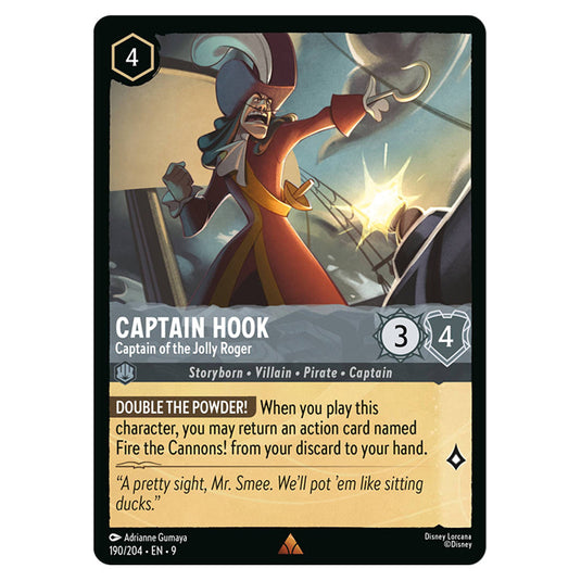 Captain Hook - Captain of the Jolly Roger 190/204 card from the Lorcana set Fabled