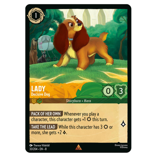 Lady - Decisive Dog 33/204 card from the Lorcana set Reign of Jafar