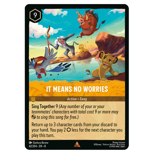 It Means No Worries 42/204 card from the Lorcana set Reign of Jafar