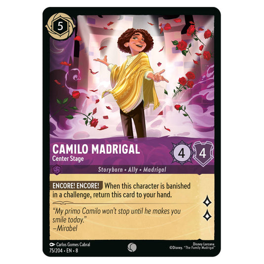 Camilo Madrigal - Center Stage 75/204 card from the Lorcana set Reign of Jafar