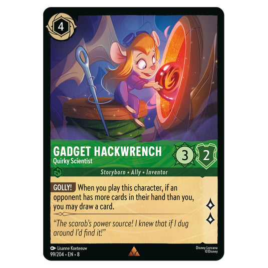 Gadget Hackwrench - Quirky Scientist 99/204 card from the Lorcana set Reign of Jafar