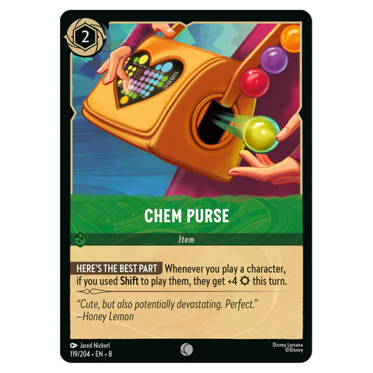 Chem Purse 119/204 card from the Lorcana set Reign of Jafar