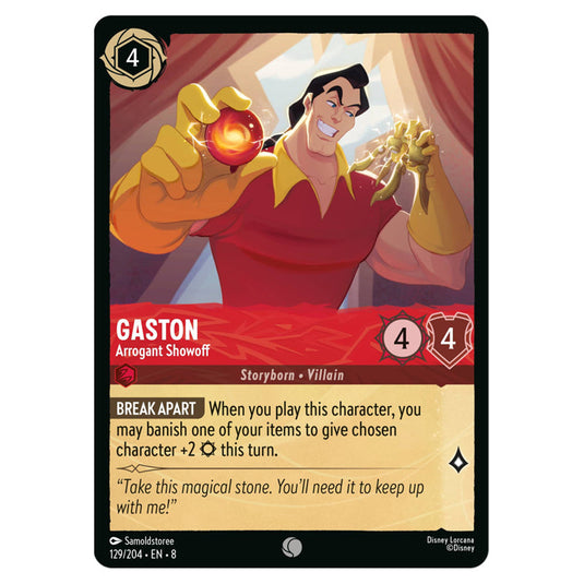 Gaston - Arrogant Showoff 129/204 card from the Lorcana set Reign of Jafar
