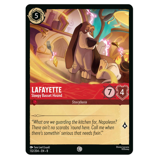 Lafayette - Sleepy Basset Hound 132/204 card from the Lorcana set Reign of Jafar