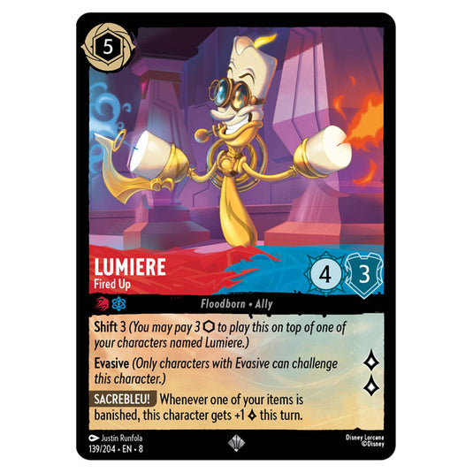 Lumiere - Fired Up 139/204 card from the Lorcana set Reign of Jafar