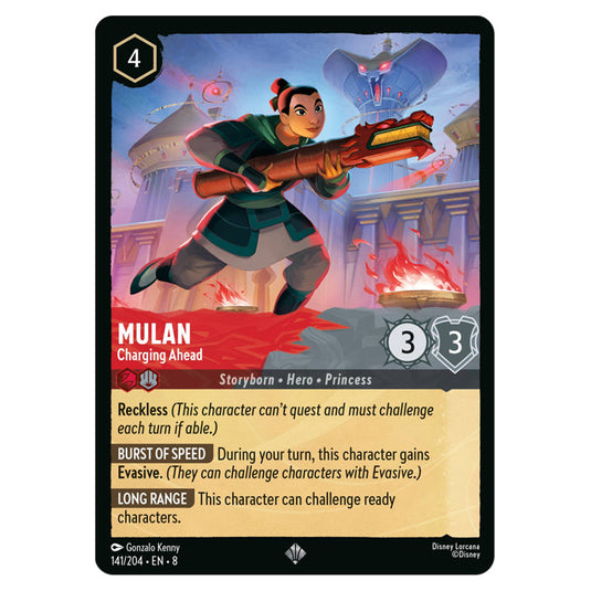 Mulan - Charging Ahead 141/204 card from the Lorcana set Reign of Jafar