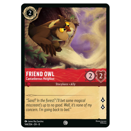 Friend Owl - Cantankerous Neighbor 144/204 card from the Lorcana set Reign of Jafar