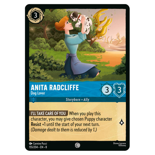 Anita Radcliffe - Dog Lover 155/204 card from the Lorcana set Reign of Jafar