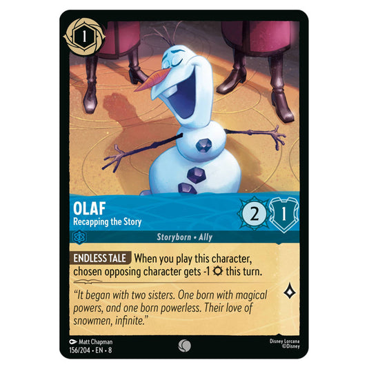 Olaf - Recapping the Story 156/204 card from the Lorcana set Reign of Jafar