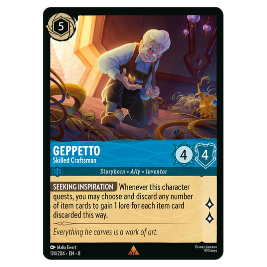 Geppetto - Skilled Craftsman 174/204 card from the Lorcana set Reign of Jafar